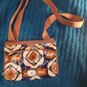 Fossil  Key-Per  Leather Trim Floral Crossbody Bag